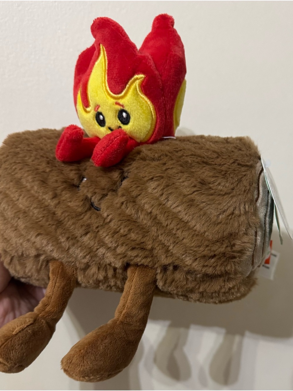 Kawaii Plush Campfire Toy - Red & Yellow Flame, Brown Log